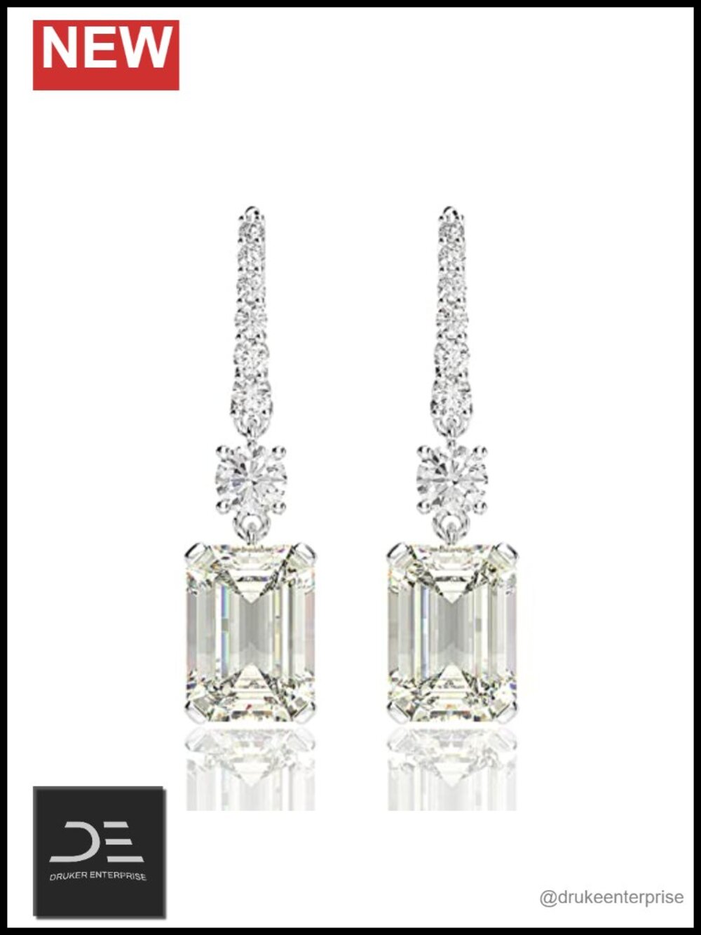 925 Sterling Silver Emerald Cut Drop Earrings Women's Simulated Diamond Jewelry